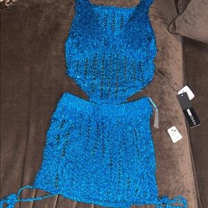 Shimmering Blue Knit Two-Piece Set